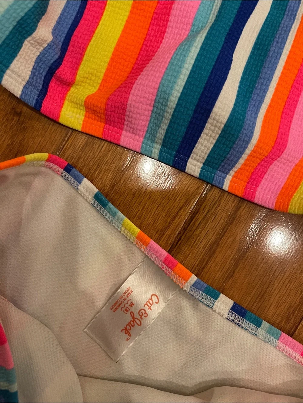 Cat & Jack Girl's 2-Piece Colorful Rainbow Stripe Swimsuit Bikini Size 8 medium